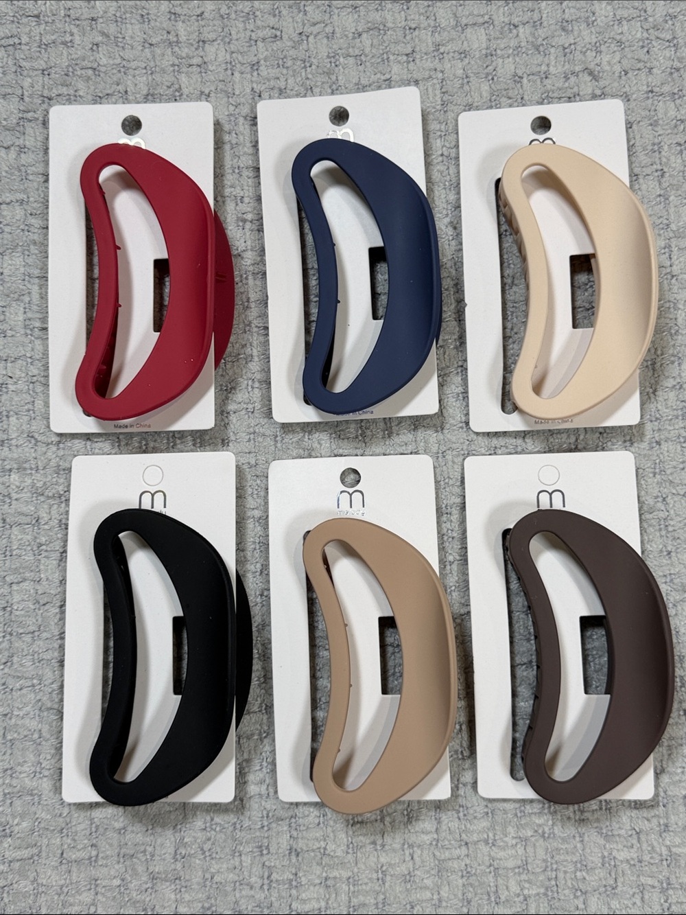 Bundle of Six Matte Half Moon Claw Hair Clips 4” Fall Colors NEW